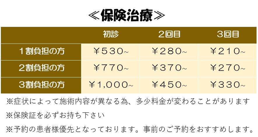 いとう整骨院　馬橋　保険治療　料金
